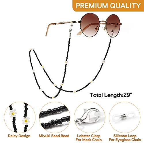 Humlbird Mask Chain Daisy Glasses Chain Flower Mask Lanyard Face Mask Holder Around Neck Eyeglass Chain For Women Stylish, Black #TOP4