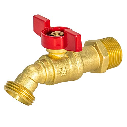 Eastman 3/4 Inch MIP Brass Male Hose Bibb, 3/4 Inch MHT Outlet, Quarter Turn Shut Off Valve, 48601