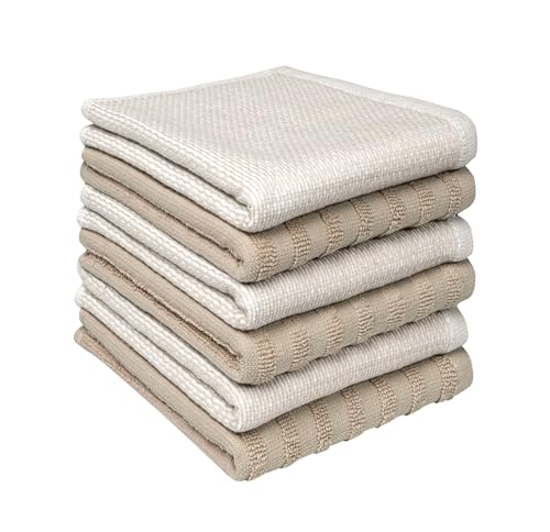 Image of Bumble Premium Dish Cloths 13 inchx13 inch (6 Pack) | 100% Natural Ring Spun Cotton | 400 GSM | Highly Absorbent & Soft |Yarn Dyed & Solid Dyed Terry Dish Cloth Set - Tan