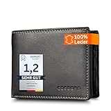 Cocoono Leder Geldbörse Herren mit RFID Schutz I Echtleder Geldbeutel für Männer I Münzbörse Portemonnaie Brieftasche Wallet Portmonee Breit, Schwarz Weiße Naht