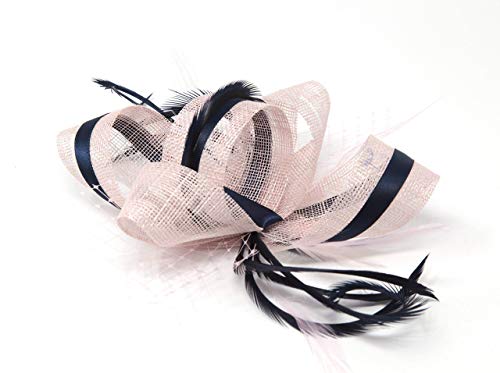 Blush pink fascinator with navy blue 