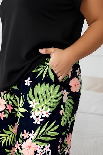 Image of Vozanet Women's Pajama Sets Short Sleeve with Long Pant Soft Sleepwear Printed pj Loungewear With TWO Pockets Size 1X to 5X