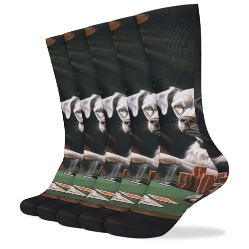 FZQVSGW Playing Poker Dogs Athletic Socks Pack of 5, Breathable Crew Socks, Outdoor Sports Socks for Men Women