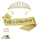 60 Geburtstag Frau, Deko 60 Geburtstag Frau, 60. Geburtstag Krone Und Schärpe Set Mit Kuchenaufsatz, Goldene Geburtstagsdekoration Für Frauen, Partyzubehör (Gold)