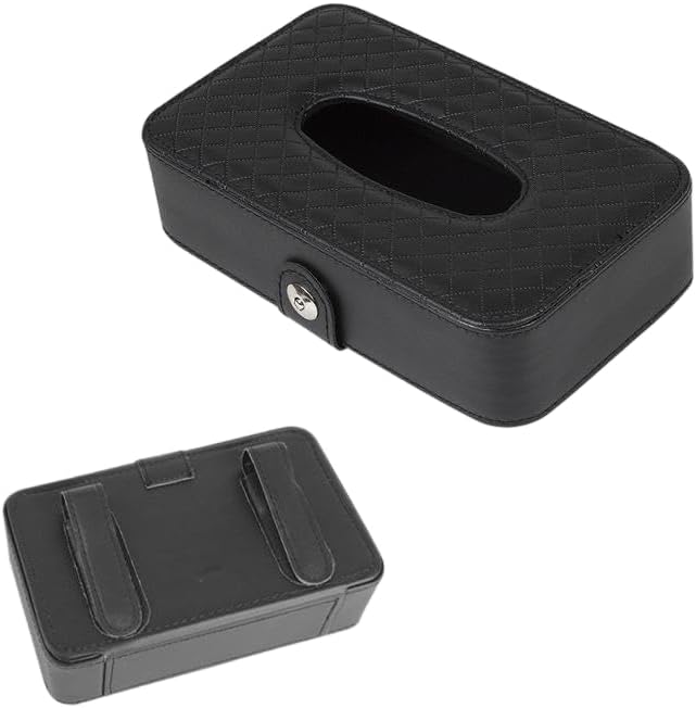 Leather Car Tissue Holder, Universal Sun Visor & Backseat Tissue Box, for Chevrolet Bolt(2027)/Equinox EV/Blazer EV/Silverado EV,Black