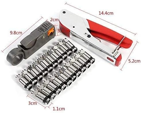 Miniatura 4 de Engarzadora de cable coaxial, kit de herramientas de compresión coaxial pelacables con conectores F RG6 RG59, crimpadora de cable coaxial