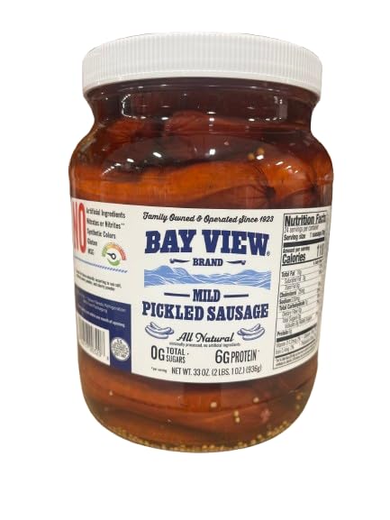 ALL NEW Bay View All Natural Pickled Sausage, No Artificial Ingredients, Nitrates or Nitrites, MSG and Gluten Free, Minimally Processed (32 Ounce, Mild)