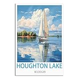 CFXNGA Houghton Lake Michigan Vintage Travel Poster 08x12inch(20x30cm) Canvas Art Poster And Wall Art Picture Print Modern Family Bedroom Decor, Unframe-style