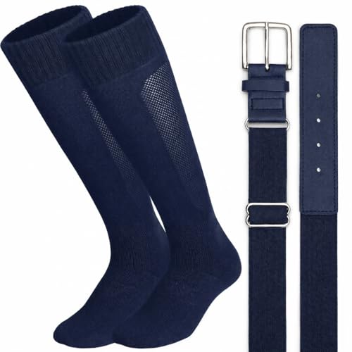 Ratokaler Baseball Socks and Belt Combo for Youth Adult Softball Sock Belt for Boys and Girls (US Alpha Small Regular Navy Blue)