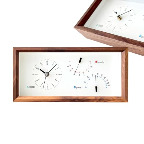 KATOMOKU Thermo Clock ウォールナット km-152WA 木製 時計 温湿度計 掛け置き兼用 25.5×12.1×4.6cm