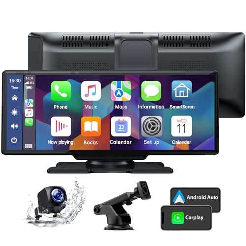 LAMTTO Wireless Car Stereo Apple Carplay with 1080P Rear Camera,9.26" Portable Touchscreen Car Play Screen for Car, Car Radio Receiver with Android Auto,GPS Navigation,Bluetooth,AirPlay, FM,Siri