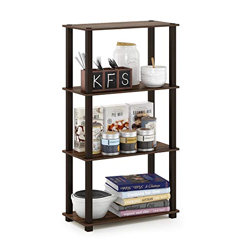 Image of Furinno TURN-S-TUBE Storage Shelves, 4-Tier Book Shelf, Corner Shelf, Toolless Open Shelves, for Organization and Storage, Living Room, Garage, Home Office, Walnut