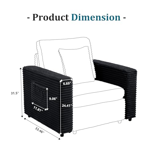Image of RARZOE Modular Sectional Couch Armrests Module, Corduroy Armrests Modular Sofa Side Part for Living Room Modular Sectional Sofa Couch, Black