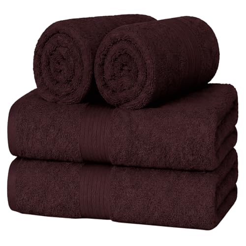 Ample Decor 100% Cotton Hand Towels 18x28 Inches, 600 GSM, Soft & Absorbent, Set of 4, Brown