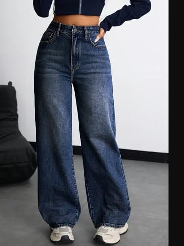Image of KOTTY Women's High Rise Wide Leg Denim Jeans | Relaxed Fit Casual Everyday Jeans for Women
