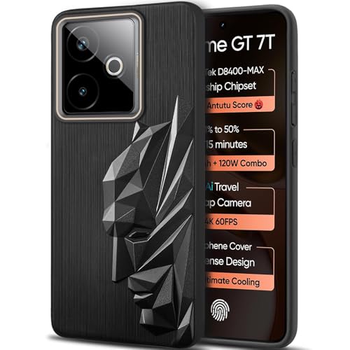 Image of TOUCCH 3D Face Case Cover for Realme GT 7 5G / GT 7T 5G / GT 7 Dream Edition| Shock Proof Design with Camera Protection Ring| Liquid Case (Microfibre Lining) for Realme GT 7| Silicone - Black