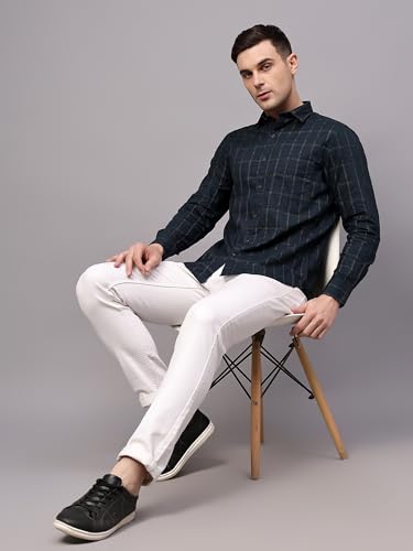 Image of Cantabil Checkered Shirt Collar Full Sleeve Regular Fit Casual Shirt for Men with Pocket | Viscose Casual Shirt for Men | Casual Wear Shirts for Men (P MSHC00832)