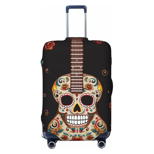 Travel Luggage Cover Fashion Suitcase Protector Guitar Pepper Sugar Skull Spandex Baggage Covers Washable Suitcase Covers Anti-Scratch Luggage Cover Protectors Fits 18-32 Inch Suitcases X-Large