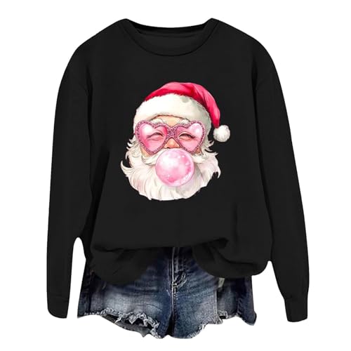 Photo de Generisch Pull de Noël pour femme avec imprimé Père Noël cool - Sweat-shirt amusant avec Père Noël qui mâche du chewing-gum - Pull décontracté pour la période de l'Avent, Stil_q02 Noir, S