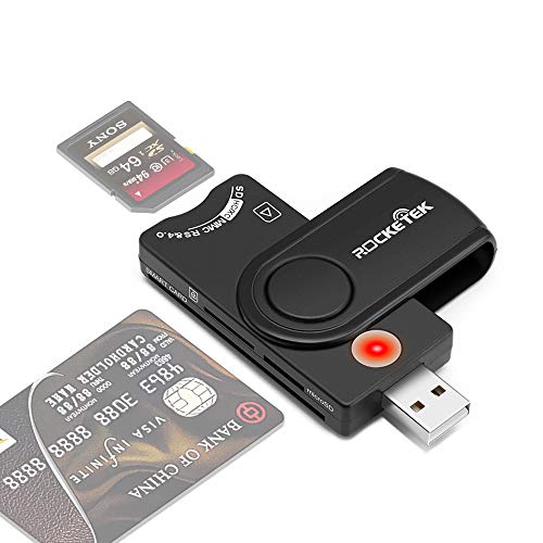 CAC USB Smart Card Reader, Rocketek DOD Military CAC Memory Card Reader Build in SDHC/SDXC/SD Card Reader&Micro SD MS M2 Card Adapter for SIM and MMC RS&4.0, Compatible with Windows, Linux/Unix System
