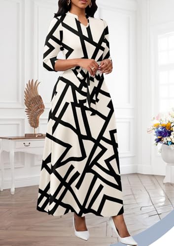 Image of BubFee Maxi Dresses for Women Semi Formal Long Dress 3 /4 Sleeve Casual A-line Church Dresses with Pockets