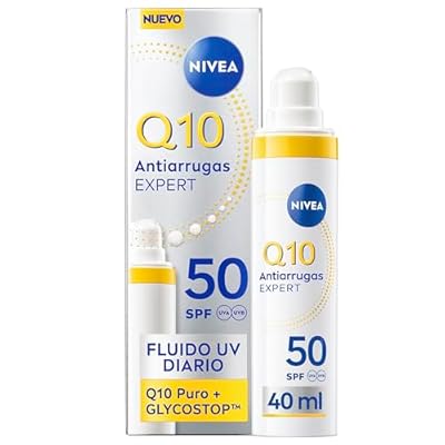 NIVEA Q10 Expert - Fluido UV Diario SPF50 - Crema Facial Hidratante Antiedad - Triple Defensa Antiarrugas - Con Q10 Puro y Glycostop - Ideal como Base de Maquillaje - Todo Tipo de Piel - 40 ml