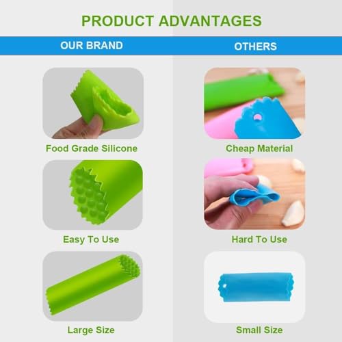 Image of Silicone Garlic Peeler Roller, Green, Kitchen Tool, Easy Peel Gadget