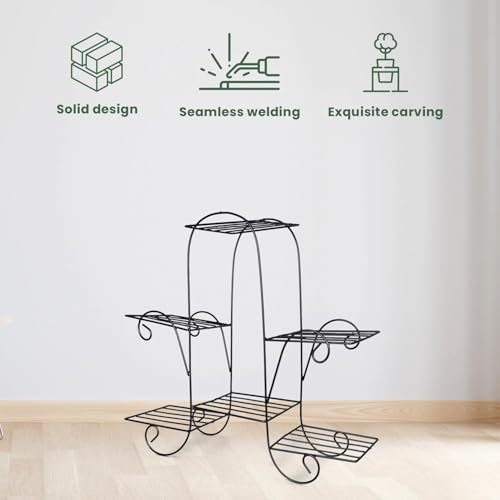 Image of Pivalo 6 Tier Flower Plant Stands Living Room Flower Pot Shelf Decorative Multi Rack Planter Stand for Balcony Terrace Indoor & Outdoor (32x10x29 in, Black, 1 Piece)
