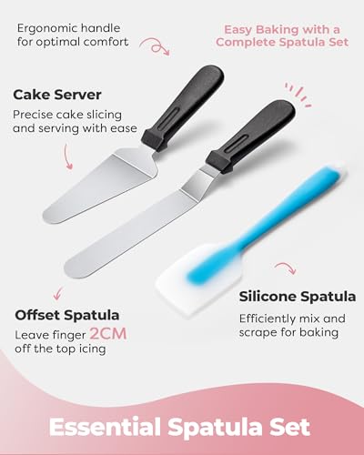 Image of Kootek Aluminium Cake Turntable Set, Baking Tools with Revolving 12 inch Cake Stand for Decorating, 12.7 inch Offset Spatula, 3 Stainless Steel Frosting Icing Smoother, Cake Serve Cake Decorating Kit Supplies