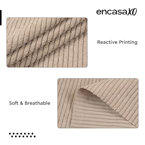 Image of Encasa XO Corduroy Fabric by the Meter, 59 inch Wide Premium 238 GSM Polyester Upholstery & Sewing Material, Soft Ribbed Light Taupe Fabric for Sofa /Cushion Covers, Trousers, Curtains & DIY Crafts