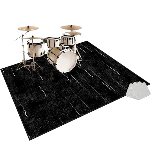 Fzamudng Professioneller Schlagzeugteppich | Schlagzeug Teppich Schallschutzmatte rutschfeste | Trommel Teppiche | Drum Teppich Elektrisches Schlagzeug Antivibrationsmatten 100 x 80 cm