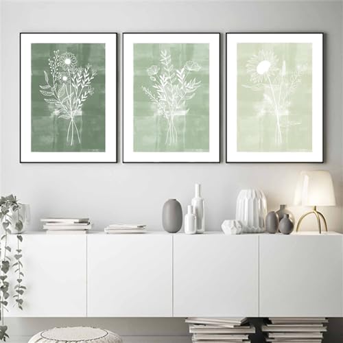 Cuadro para pared de salón set de 3 láminas botánicas de 60x80 cm