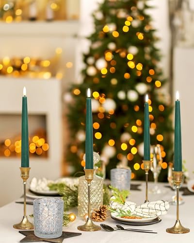 Image of Stmarry Green Flameless Taper Candles with Remote and Timer, 9.65 Inch Real Wax LED Candlesticks, Dripless Battery Operated Tall Candles with 3D Flickering Flame, 6 Pack