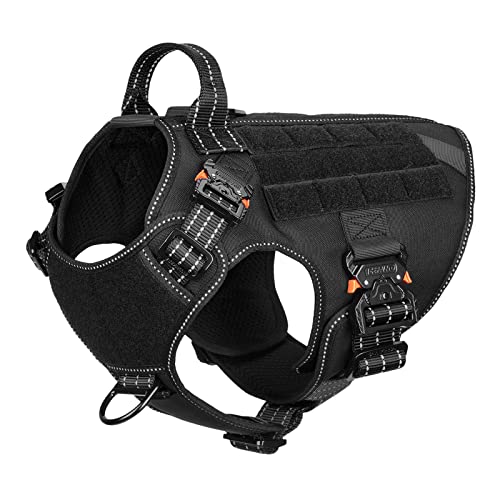 ICEFANG Tactical Dog Harness with 4X Metal Buckle,Working Dog MOLLE K9 Vest with Handle,No Pulling Front Clip,Adjustable Pet Harness for Meduim Dogs (M (25
