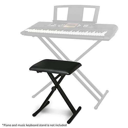 LIVIVO Height Adjustable and Folding Pro X-Frame Piano Bench with Steel Tubes, Padded Black Leather Seat and Non-Slip Feet