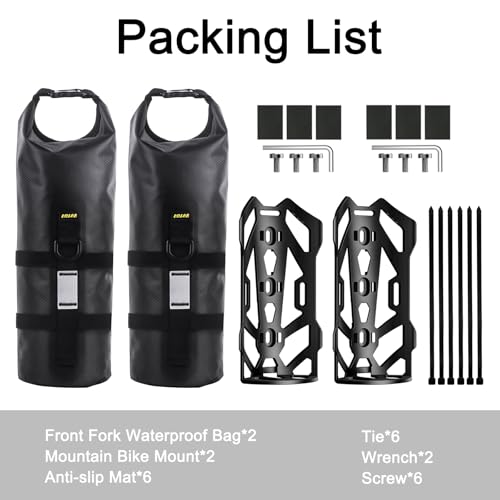 ENLEE 2pcs Bike Fork Bag with Multipurpose Cage, 5L Waterproof Dry Bike Bags for Bicycles Lightweight Portable Roll Top Design Bike Packing Fork Bags for MTB, Road, Gravel, Folding Bikes Touring