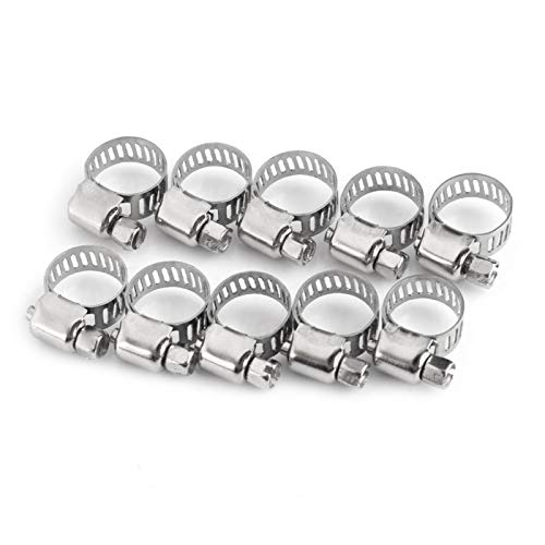 Collier de Serrage Inox, 10 Pièces, Réglable 10-16mm, Clips pour Tuyau Piscine et Gaz, Fixation Métallique avec Vis