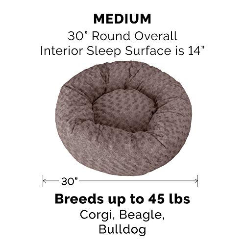 Image of Furhaven 30 inch Round Donut Dog Bed for Medium /Small Dogs, Refillable w / Removable Washable Cover, For Dogs Up to 45 lbs - Curly Faux Fur Donut Bed - Cocoa Dust, Medium