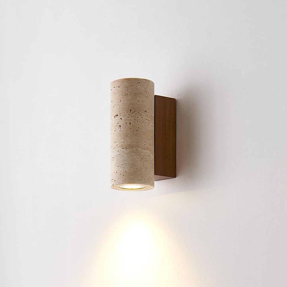 HUAYUSEDF French Yellow Travertine Wall Light,Strip Sconce, E26 Long Linear Fixture,Vintage Bedside Mount Lamp,Natural Stone Lighting for B& Living Room Stairs Bedroom House Entryway(A)