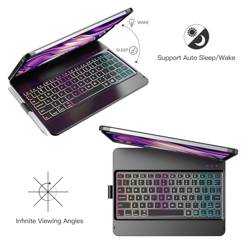 Image of GGH Keyboard Case for iPad Pro 11 Inch & Air 11 inch M4 /M3 /M2, Black | 10-Color Backlight Keyboard with Pencil Holder, 360 Rotatable, Compatible with iPad Pro 11 1st-4th Gen & Air11 M2 /M3 /M4