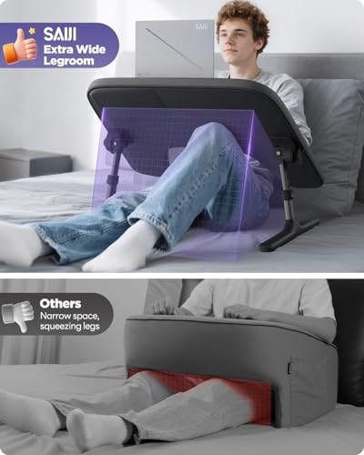 Image of SAIJI Laptop Lap Desk for Bed & Couch with Soft Armrest, Bed Desk Table | Ergonomic Curved Design, Soft Padded Armrests, Height & tilt angles Adjustable, Foldable & Versatile Surface