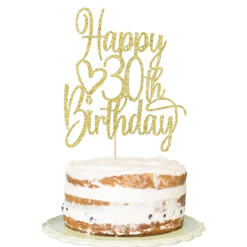 FLORCMET Gold Glitter Happy 30th Birthday Cake Topper
