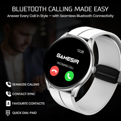 Image of GameSir Glavito Round Dial Smartwatch with 1.49 inch AMOLED Display, 100+ Sports Modes, IP67, Bluetooth Calling, Functional Crown Control, Health Tracking, 100+ Watch Faces, Men & Women (Magnetic White)
