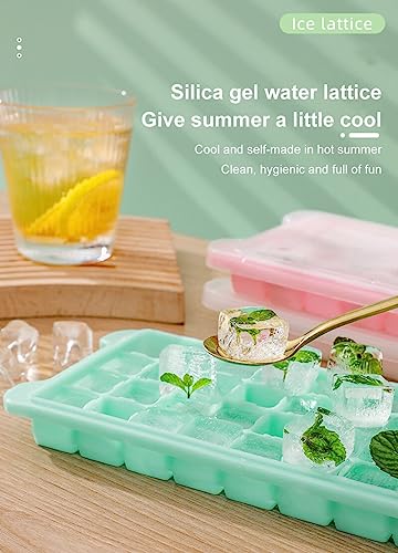 Image of Silicone Ice Cube Trays with Lid Cover, 24 Cavities Flexible Moulds for Freezer, Stackable, Multicolor, 1 Piece (Pink)