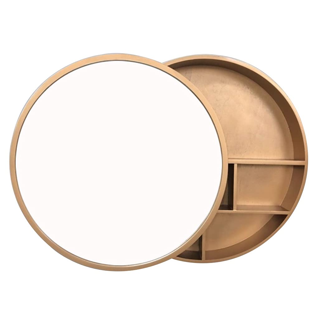 Gabinetes con Espejo Espejo Redondo para baño Estante Doble Colgante Redondo con Espejo para Guardar medicamentos o Accesorios de baño Gabinete para medicamentos con Espejo (Color : Gold, Si