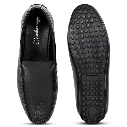 Image of Allen Cooper Men's Black Genuine Leather Loafers |Slip-On Formal Shoes | Comfortable Office Moccasins for Men