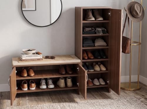 Image of Alpine Willow Shoe Rack with door wooden (DIY assembly) Wooden Shoe Rack with Cushioned Seating | Shoe Cabinet with doors | Shoerack with seating bench Cushion | Entryway Organizer (20 Pairs' storage)