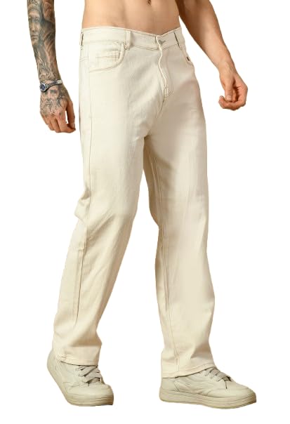 Regular Fit Baggy Jeans, Beige, Plain Style