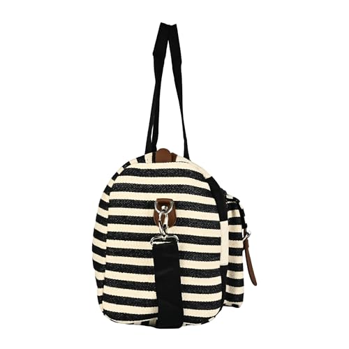 Image of ENSAC Premium 15L Weekender Duffle Bag for Travel for Men and Women Made of Cotton /Jacquard with Cabin Holiday Bag with Non Detachable Shoulder Strap (Black-White)