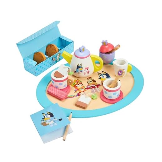 Bluey – Tea Party Set – Wooden 18-Piece Pretend Play Set with Tray, Teapot, Tea Cups, Biscuits, and Notepad for Children 3 Years and up – Imaginative Fun and Role-Playing, FSC Certified